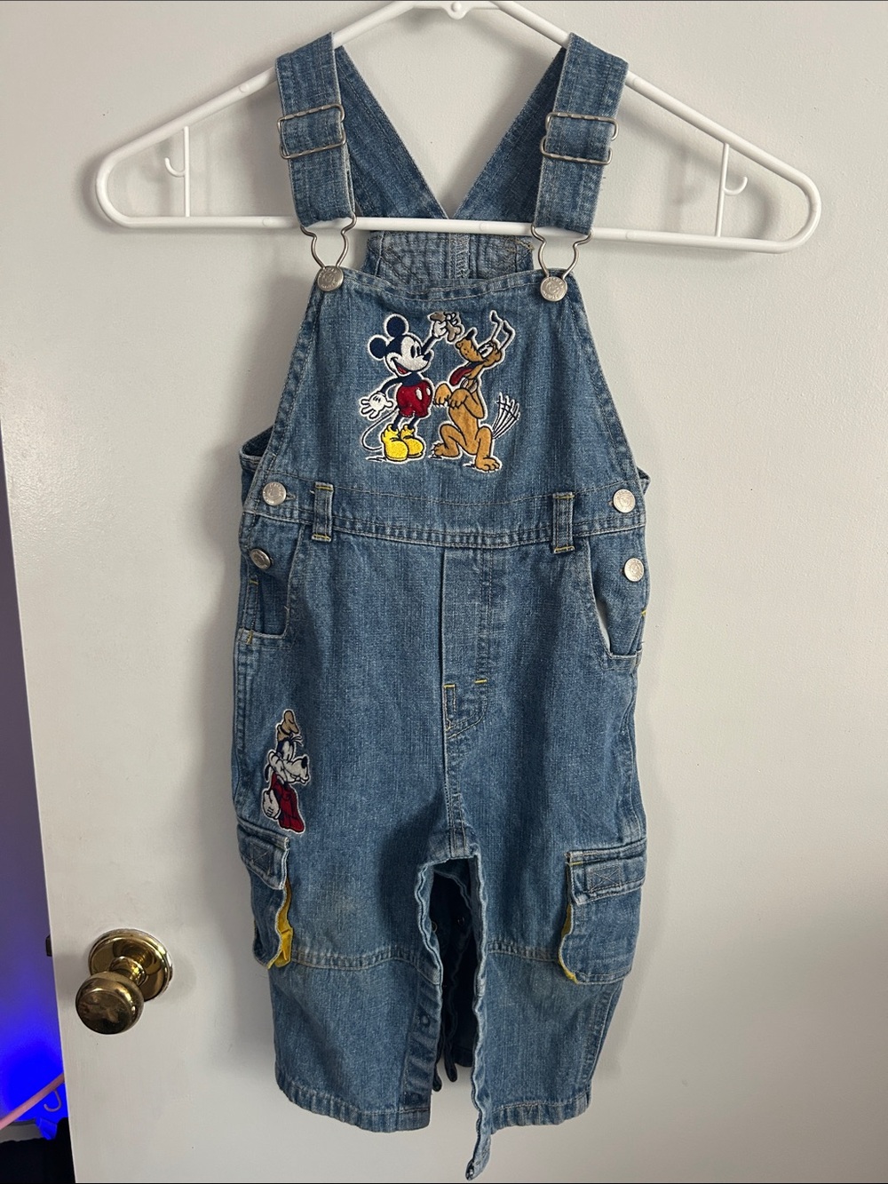 Disney Mickey Kids vintage  Denim Overalls with Mickey & Pluto Patch - Blue